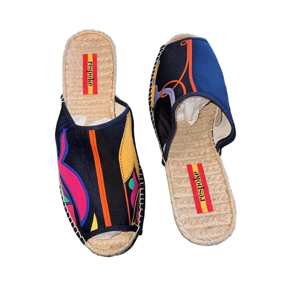 Respoke | Salma Platform Wedge Espadrille Slide Sandals | Black | 40 9.5 10 New